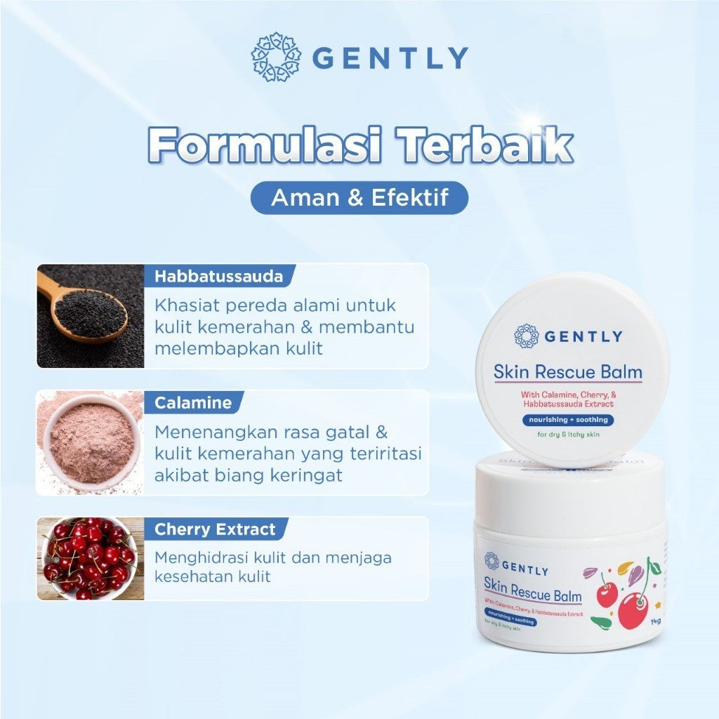 GENTLY Skin Rescue Balm with Calamine, Cherry & Habbatussauda Extract | Baby Moisturizer | Pelembab & Skincare Anak Untuk Biang Keringat
