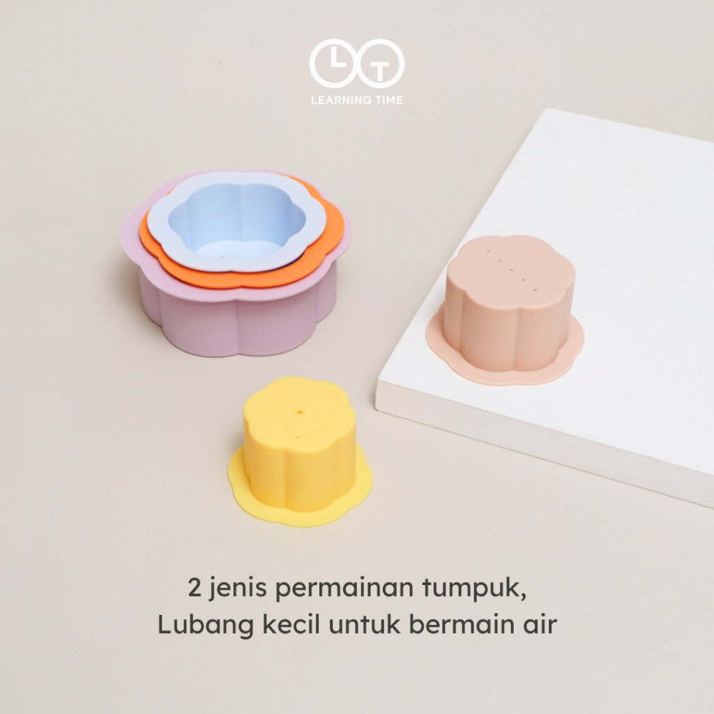 Learning Time Nesting Cups Turning 1 Series - Mainan Tumpuk Bayi Silikon Food Grade Usia 9-24 Bulan