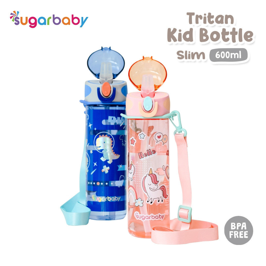 Sugarbaby Tritan Kid Bottle Slim 600 ml botol minum anak BPA free Aman/Sedotan awet/Premium Tritan Eastman Bottle/Botol Laser Printing