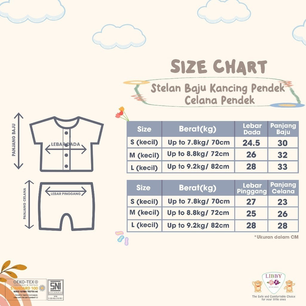 LIBBY Setelan Piyama Baju Kancing Depan Anak Laki Laki Perempuan Motif Playful Harmony (1 Stel)