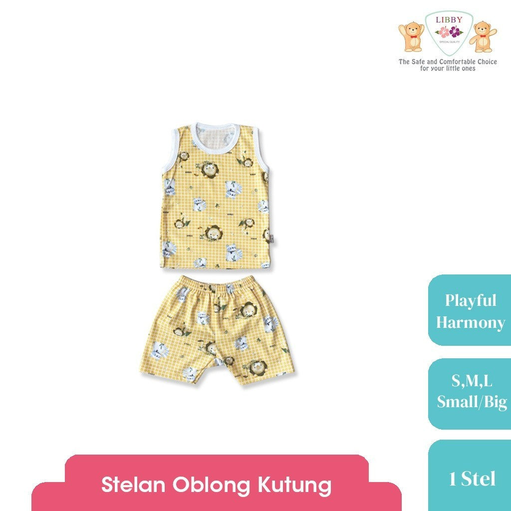 LIBBY Setelan Piyama Oblong Pendek Anak Laki Laki Perempuan Motif Playful Harmony (1 stel)