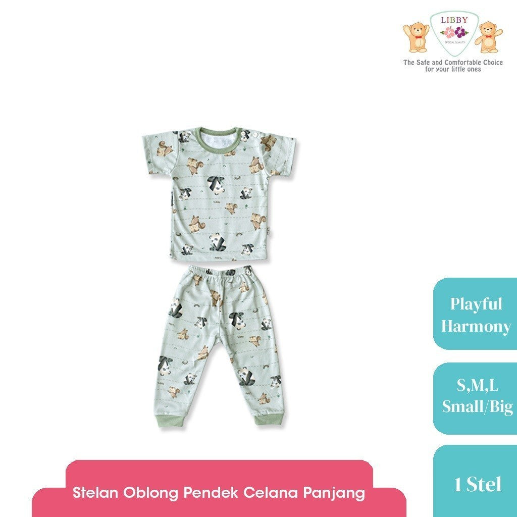LIBBY Setelan Piyama Panjang Anak Laki Laki Perempuan Motif Playful Harmony (1 stel)