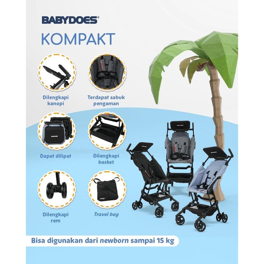 Stroller Kereta Dorong Bayi Babydoes Kompakt Cabin Size Travelling