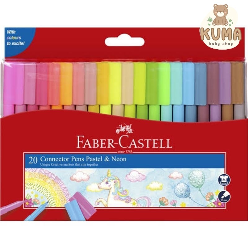 FABER CASTELL CONNECTOR PEN PASTEL NEON SET 20 SPIDOL WARNA