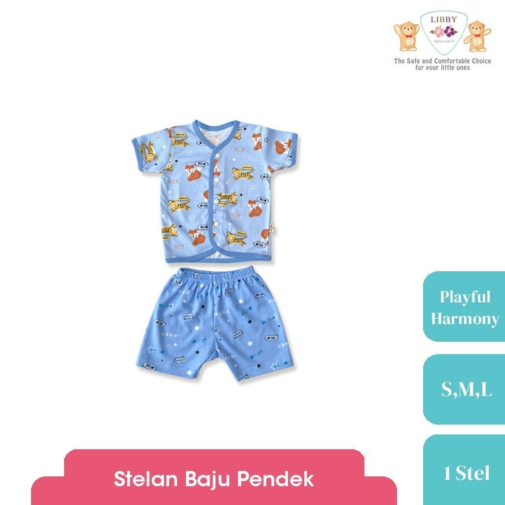 LIBBY Setelan Piyama Baju Kancing Depan Anak Laki Laki Perempuan Motif Playful Harmony (1 Stel)