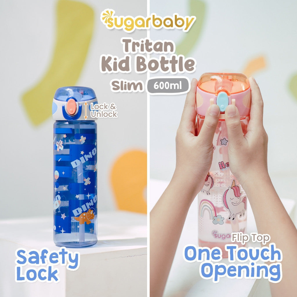 Sugarbaby Tritan Kid Bottle Slim 600 ml botol minum anak BPA free Aman/Sedotan awet/Premium Tritan Eastman Bottle/Botol Laser Printing