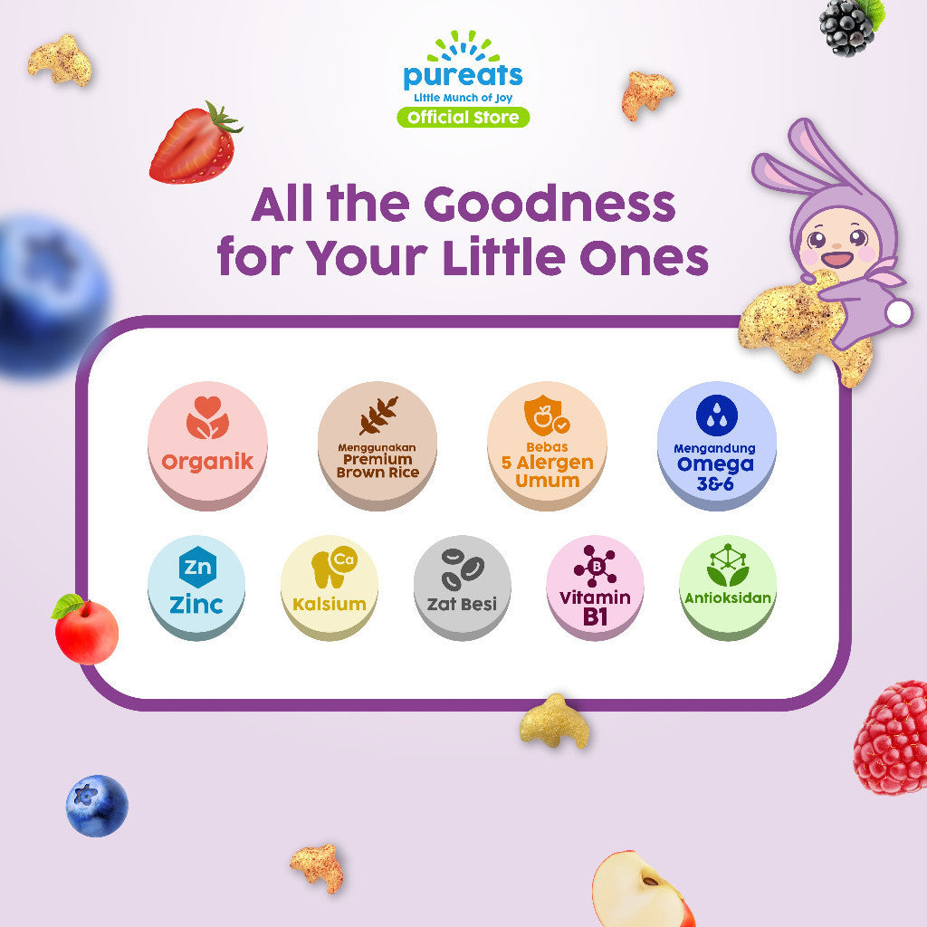 Pureats Omega Puffs - Snack Makanan Bayi Rasa Buah 6 bulan +