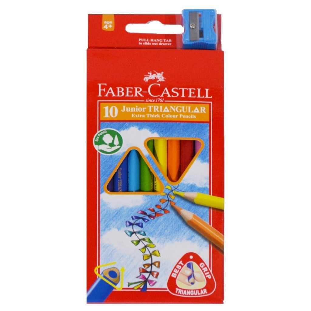 Pensil Warna Faber Castell Junior 10 Warna / Junior Triangular Colour Pensil / Untuk Anak TK / Gratis Rautan