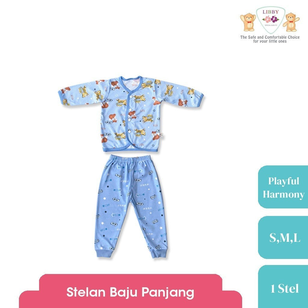 LIBBY Setelan Piyama Baju Kancing Depan Anak Laki Laki Perempuan Motif Playful Harmony (1 Stel)