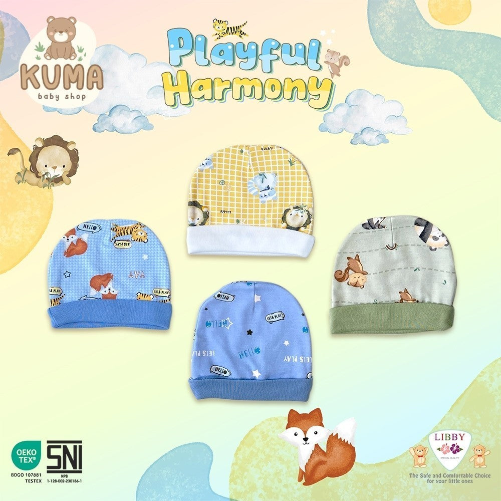 LIBBY Topi Bulat Tali Newborn Motif Playful Harmony (1 pcs)
