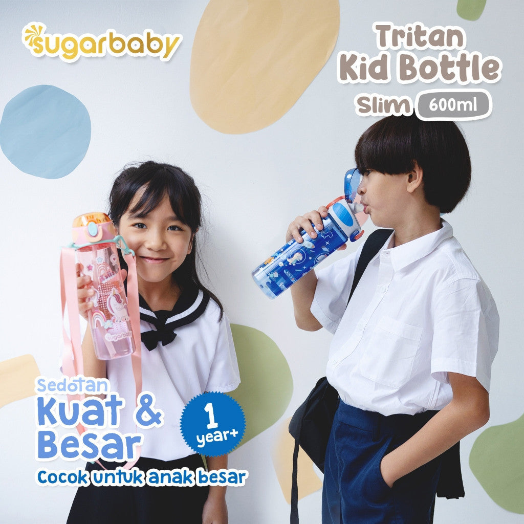 Sugarbaby Tritan Kid Bottle Slim 600 ml botol minum anak BPA free Aman/Sedotan awet/Premium Tritan Eastman Bottle/Botol Laser Printing