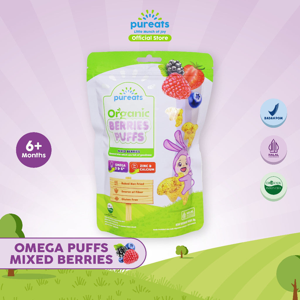 Pureats Omega Puffs - Snack Makanan Bayi Rasa Buah 6 bulan +