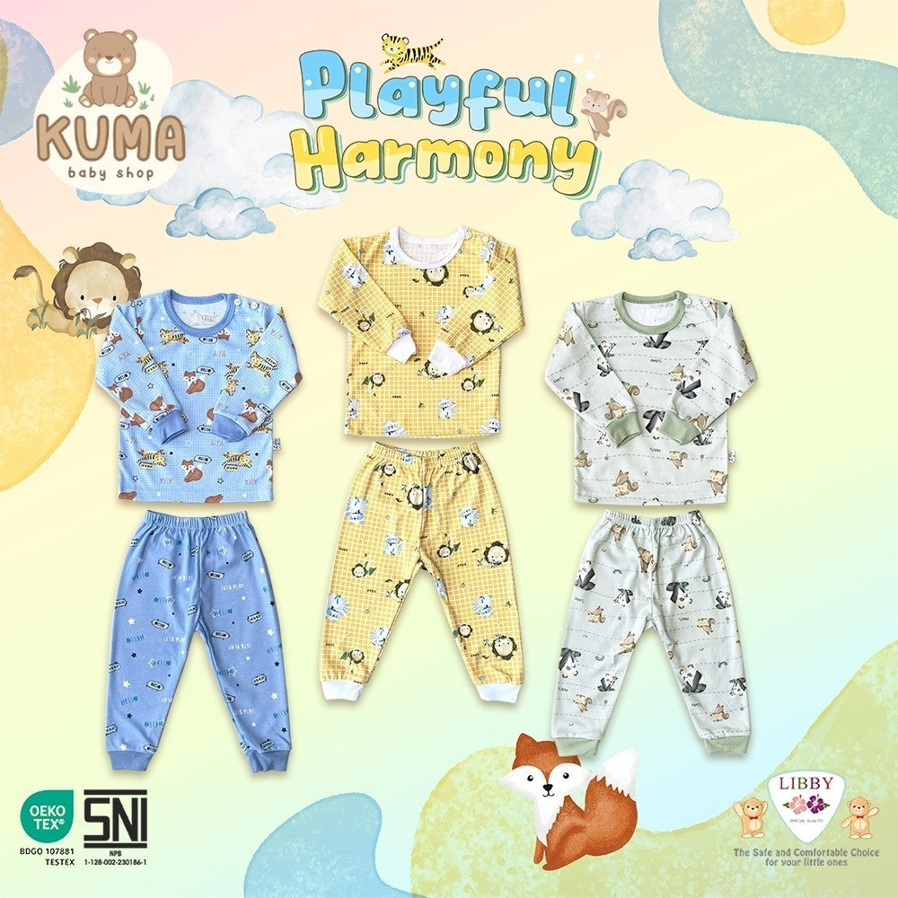 LIBBY Setelan Piyama Panjang Anak Laki Laki Perempuan Motif Playful Harmony (1 stel)