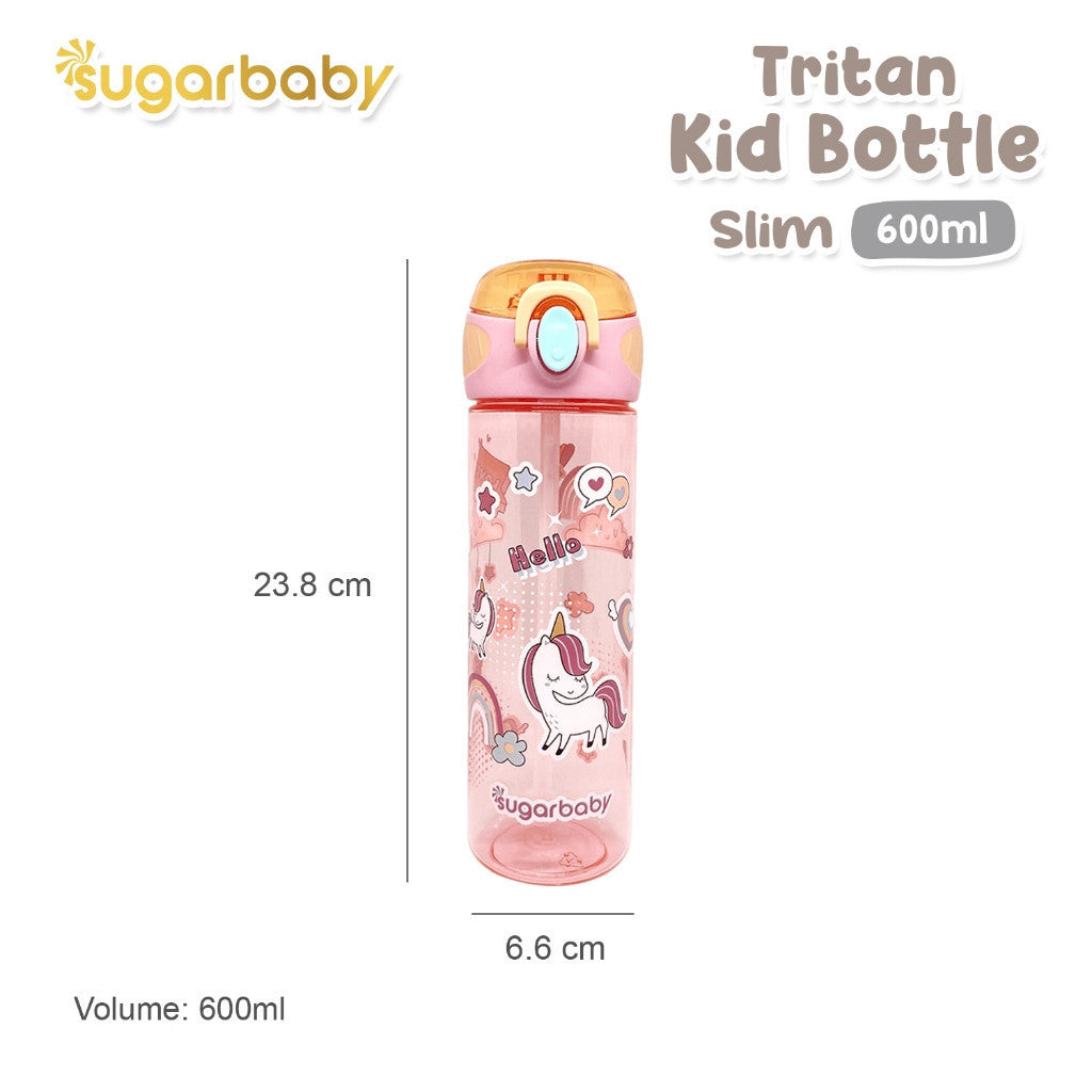 Sugarbaby Tritan Kid Bottle Slim 600 ml botol minum anak BPA free Aman/Sedotan awet/Premium Tritan Eastman Bottle/Botol Laser Printing