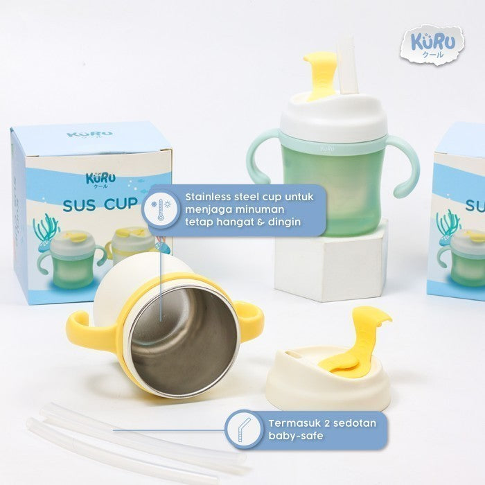 Kuru SC30 Stainless Steel Kids Training Cup with Straw | Gelas Minum Anak
