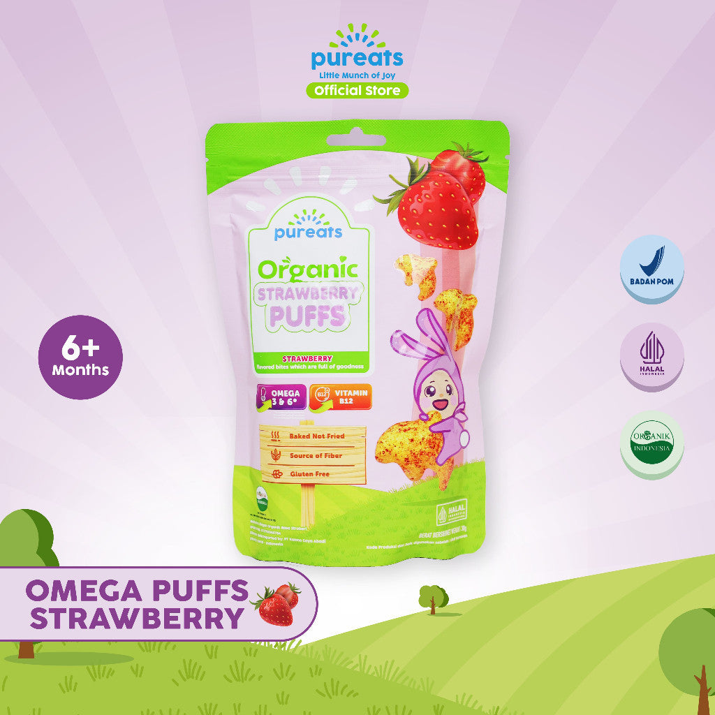 Pureats Omega Puffs - Snack Makanan Bayi Rasa Buah 6 bulan +