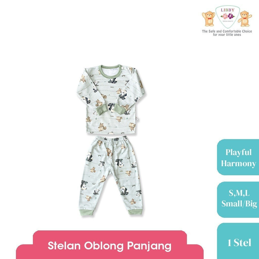 LIBBY Setelan Piyama Panjang Anak Laki Laki Perempuan Motif Playful Harmony (1 stel)