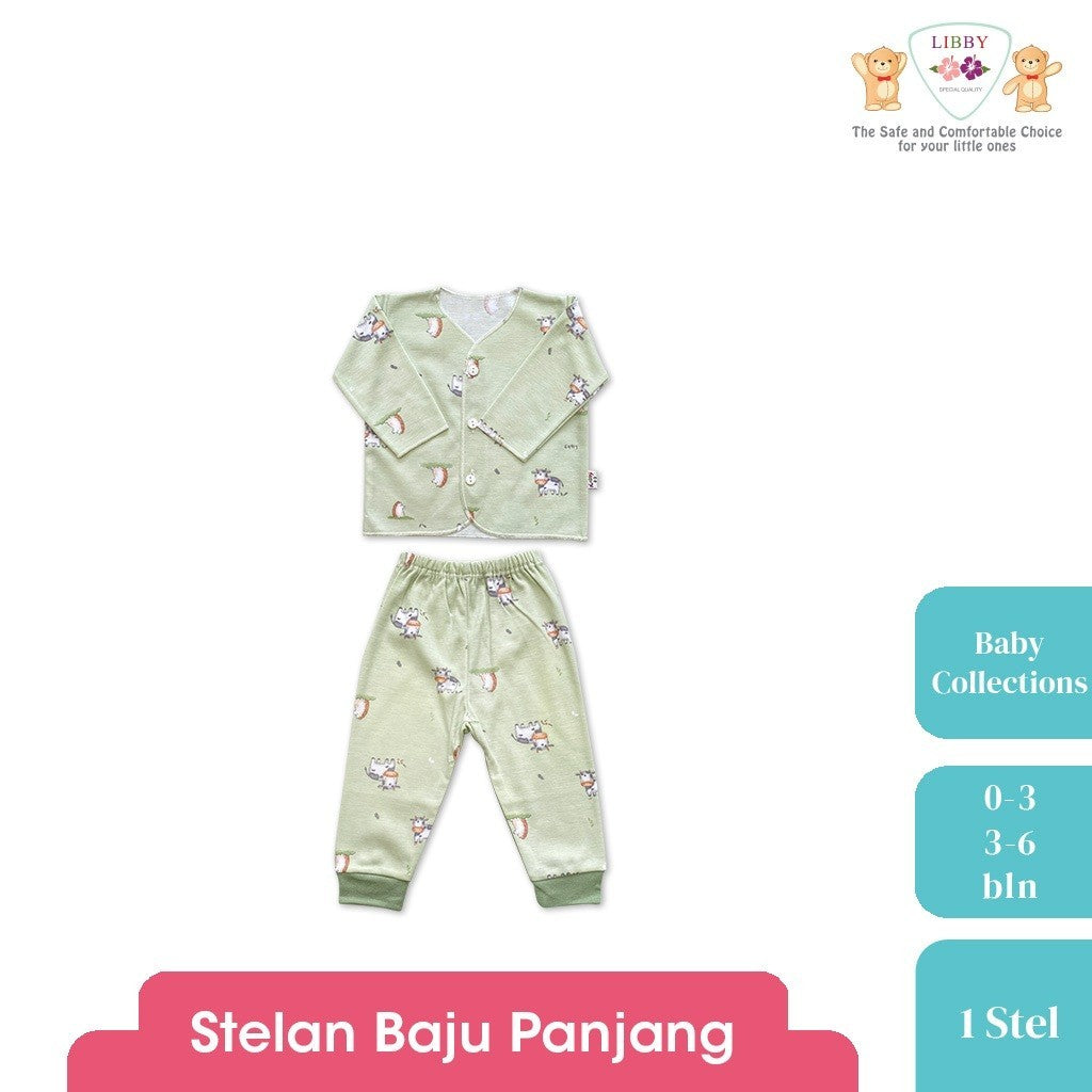 LIBBY Setelan Piyama Baju Kancing Newborn Laki Laki Perempuan Unisex Motif Baby Collections (1 Stel)