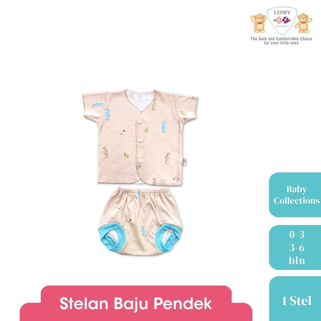 LIBBY Setelan Piyama Baju Kancing Newborn Laki Laki Perempuan Unisex Motif Baby Collections (1 Stel)