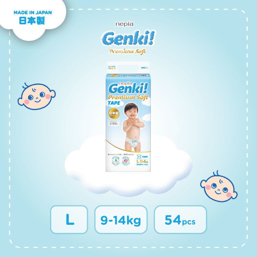 NEPIA GENKI Popok Bayi Tape/Perekat Popok Bayi Diapers Premium Soft NB44 / S72 / M64 / L54 / XL44 Single Pack