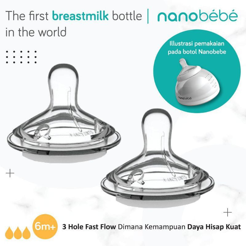 NANOBEBE replacement nipple (isi 2 dot) / NANO BEBE nipple botol susu / dot botol susu nanobebe / twinpack / preemie / 3m+ / Y - Cut / 0m+ / baru lahir / prematur / 6m+