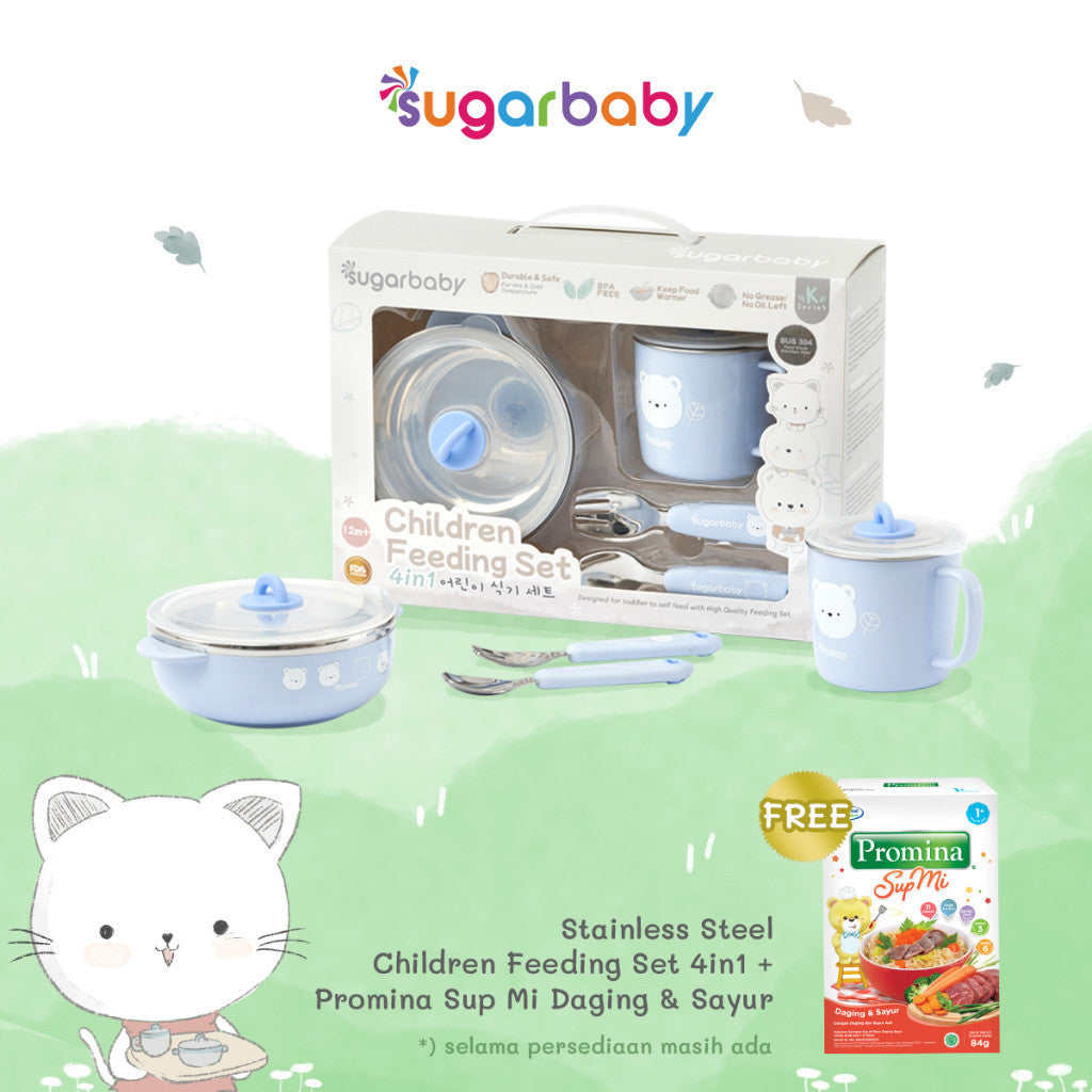 Sugar Baby Stainless Steel Children Feeding Set 4in1 (K-Series)/Set Alat Makan Bayi/Perlengkapan MPASI Bayi Anak