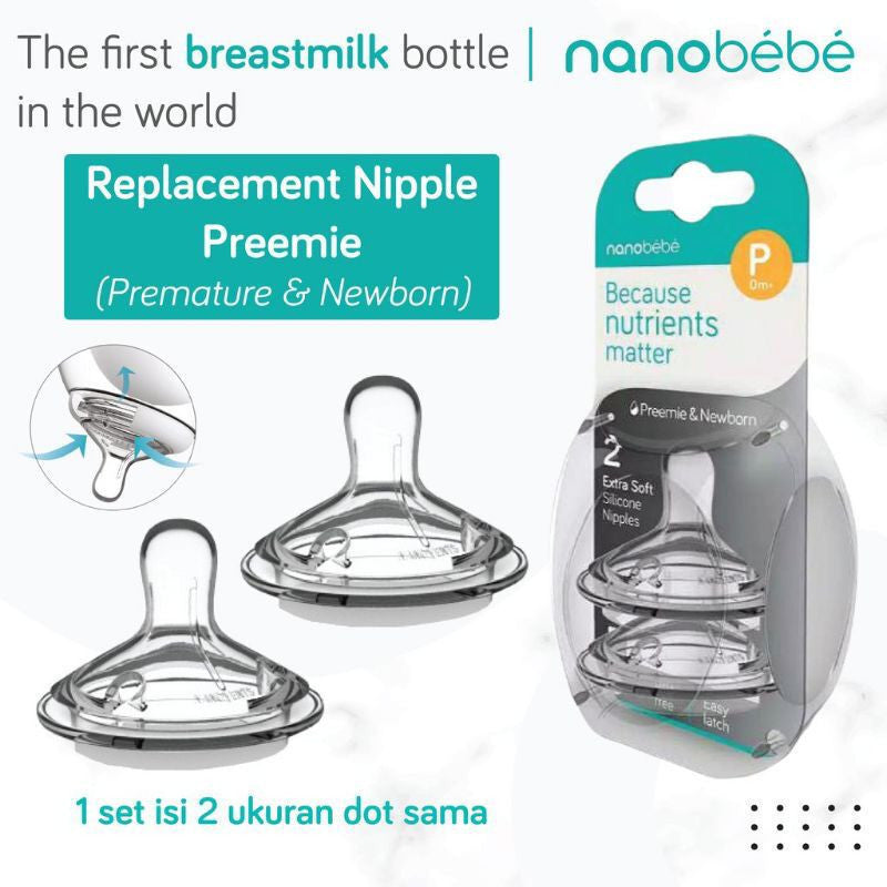 NANOBEBE replacement nipple (isi 2 dot) / NANO BEBE nipple botol susu / dot botol susu nanobebe / twinpack / preemie / 3m+ / Y - Cut / 0m+ / baru lahir / prematur / 6m+