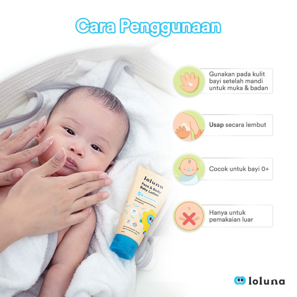 Loluna Face & Body Baby Lotion 200ml - Lotion Krim Muka dan Badan Bayi dan Anak / Krim untuk Newborn / 5x Ceramide