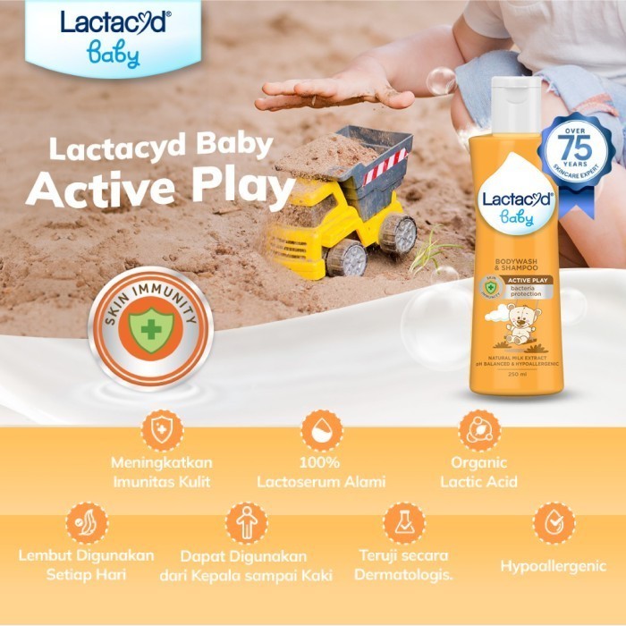 SANOFI Lactacyd Baby Active Play 2in1 Body Wash and Hair Shampoo 250ml Sabun dan Shampo Anak Melindungi dari Kuman dan Bakteri