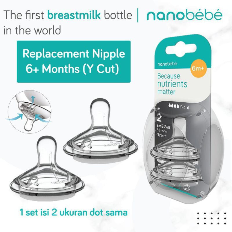 NANOBEBE replacement nipple (isi 2 dot) / NANO BEBE nipple botol susu / dot botol susu nanobebe / twinpack / preemie / 3m+ / Y - Cut / 0m+ / baru lahir / prematur / 6m+