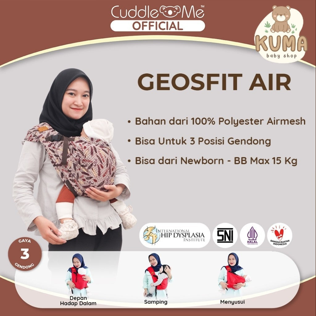 Gendongan Baby Carrier Depan Samping Bayi Newborn - 2 Tahun GeosFit Air Motif M Shape CuddleMe