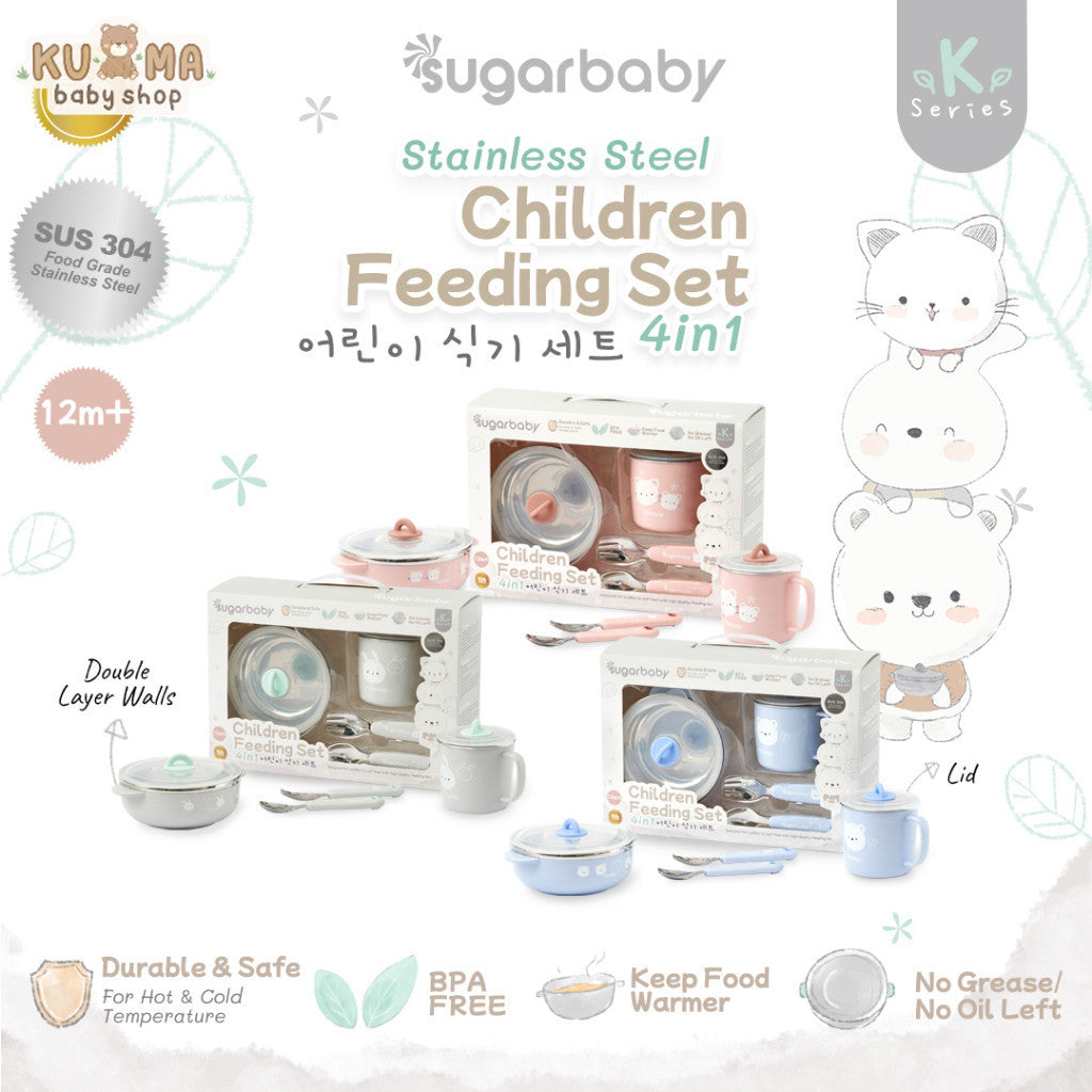 Sugar Baby Stainless Steel Children Feeding Set 4in1 (K-Series)/Set Alat Makan Bayi/Perlengkapan MPASI Bayi Anak