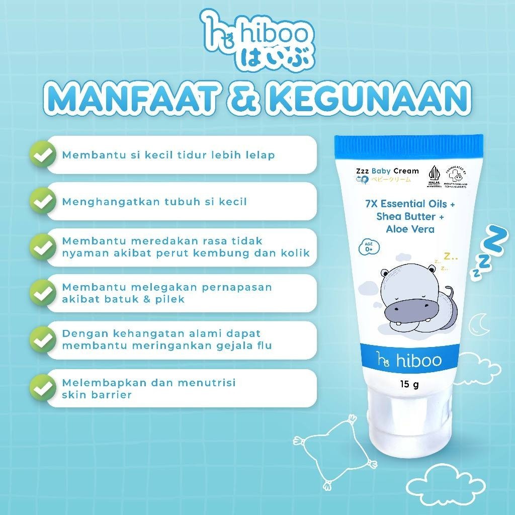 hiboo Zzz Deep Sleep Baby Cream 15 gr 7X Essential Tidur & Kolik – Calming Baby Cream Skincare Anak Bayi Newborn Body Lotion Mama’s A88