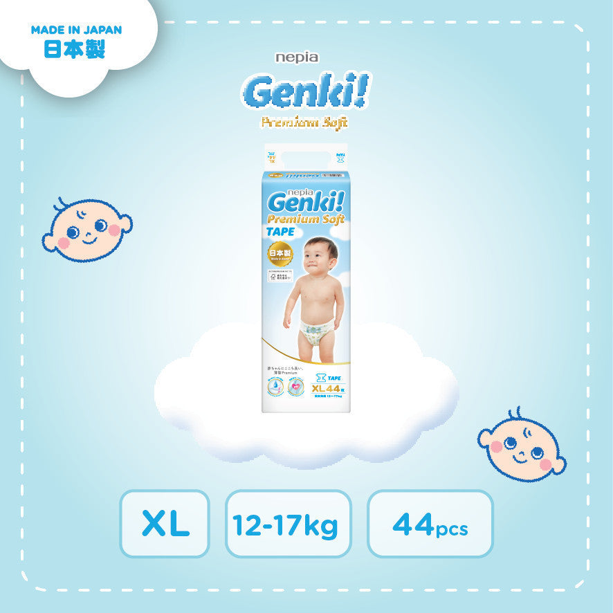 NEPIA GENKI Popok Bayi Tape/Perekat Popok Bayi Diapers Premium Soft NB44 / S72 / M64 / L54 / XL44 Single Pack