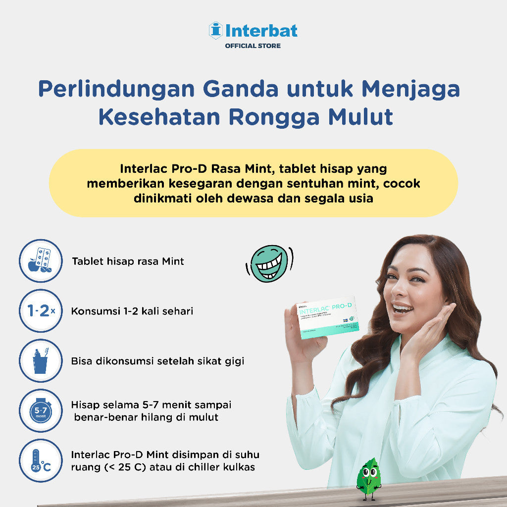 Interlac Pro D Lozenges Tablet Hisap Mint - 3 Strip @ 10 tablet