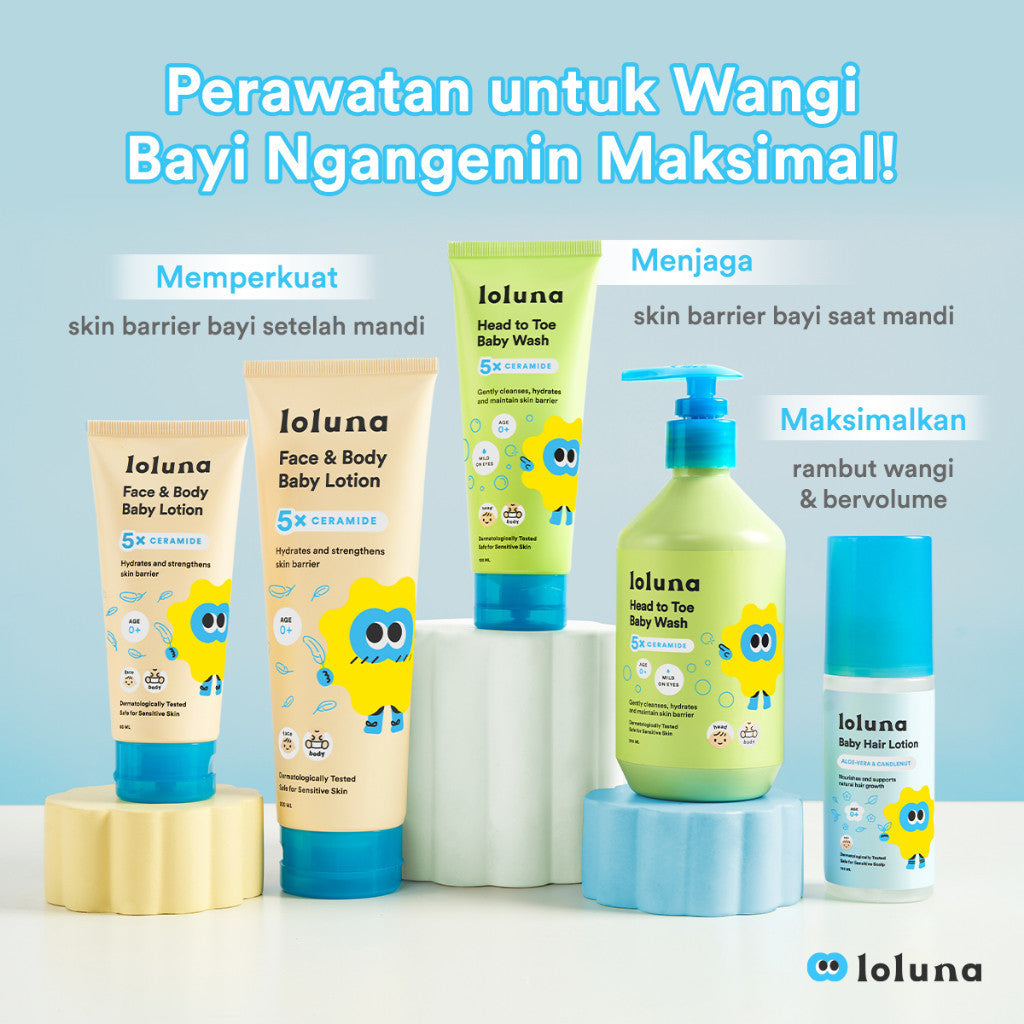 Loluna Face & Body Baby Lotion 200ml - Lotion Krim Muka dan Badan Bayi dan Anak / Krim untuk Newborn / 5x Ceramide