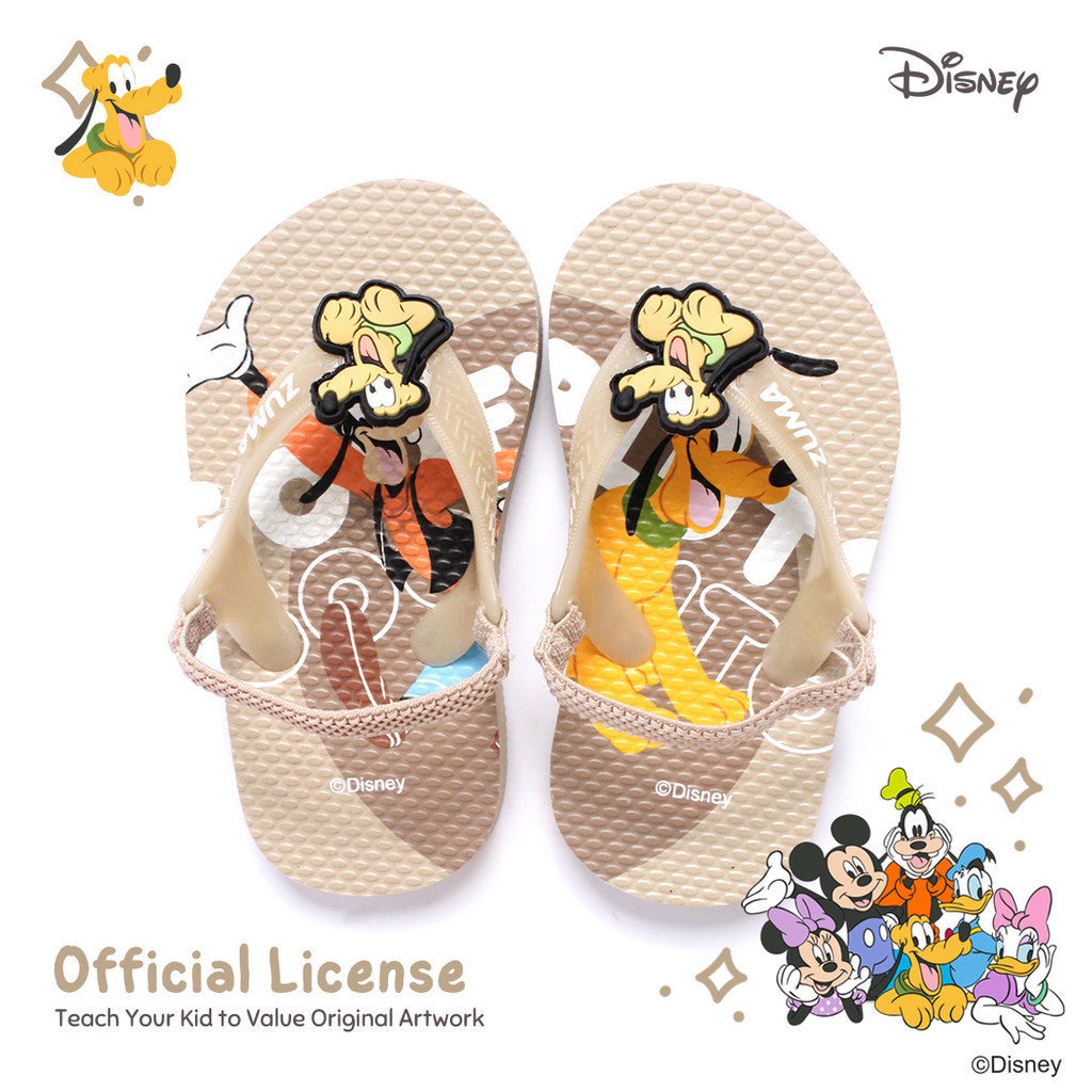 Zuma Baby x Mickey & Friends Brown, Sandal Jepit Bayi Karet Tali Belakang, Coklat