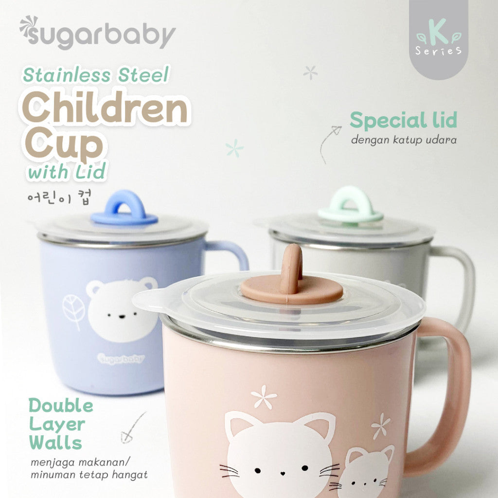 Sugar Baby Stainless Steel Cup with Lid/ Sugarbaby Gelas Minum stainless steel Anak/Gelas Minum