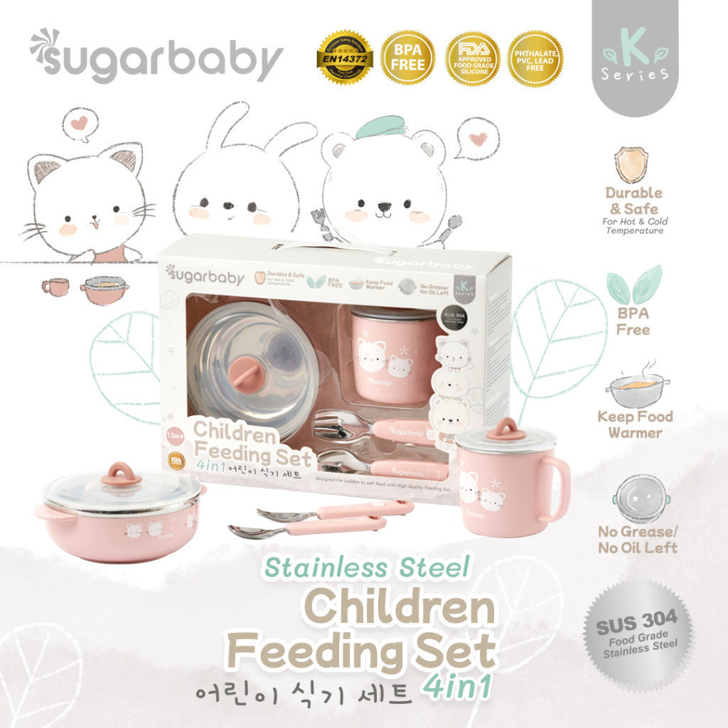 Sugar Baby Stainless Steel Children Feeding Set 4in1 (K-Series)/Set Alat Makan Bayi/Perlengkapan MPASI Bayi Anak