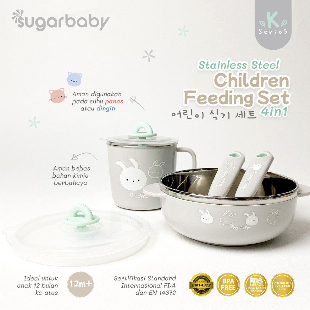 Sugar Baby Stainless Steel Children Feeding Set 4in1 (K-Series)/Set Alat Makan Bayi/Perlengkapan MPASI Bayi Anak