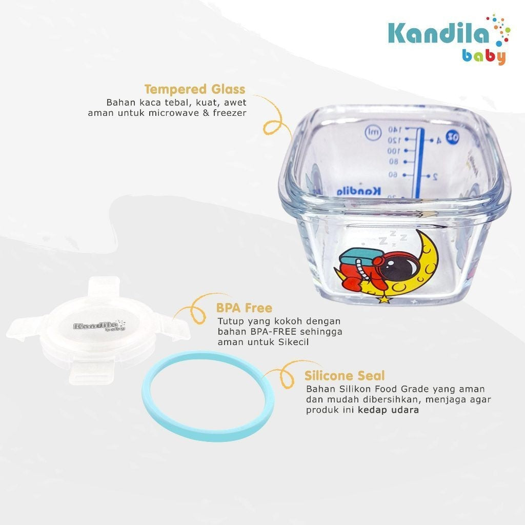 KANDILA BABY GLASS FOOD CONTAINER UKURAN 160ML / KDL 027-B2 / WADAH MAKANAN MPASI / KOTAK MAKANAN BAHAN KACA