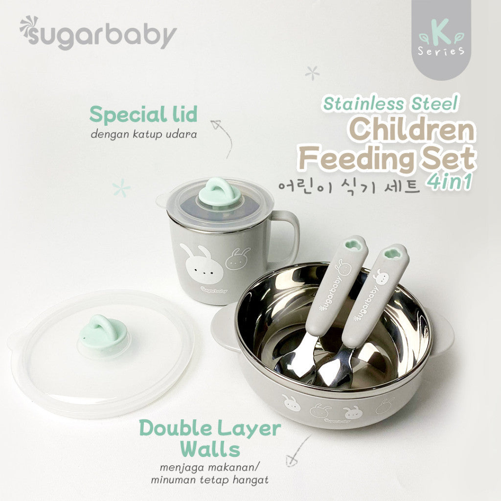 Sugar Baby Stainless Steel Children Feeding Set 4in1 (K-Series)/Set Alat Makan Bayi/Perlengkapan MPASI Bayi Anak