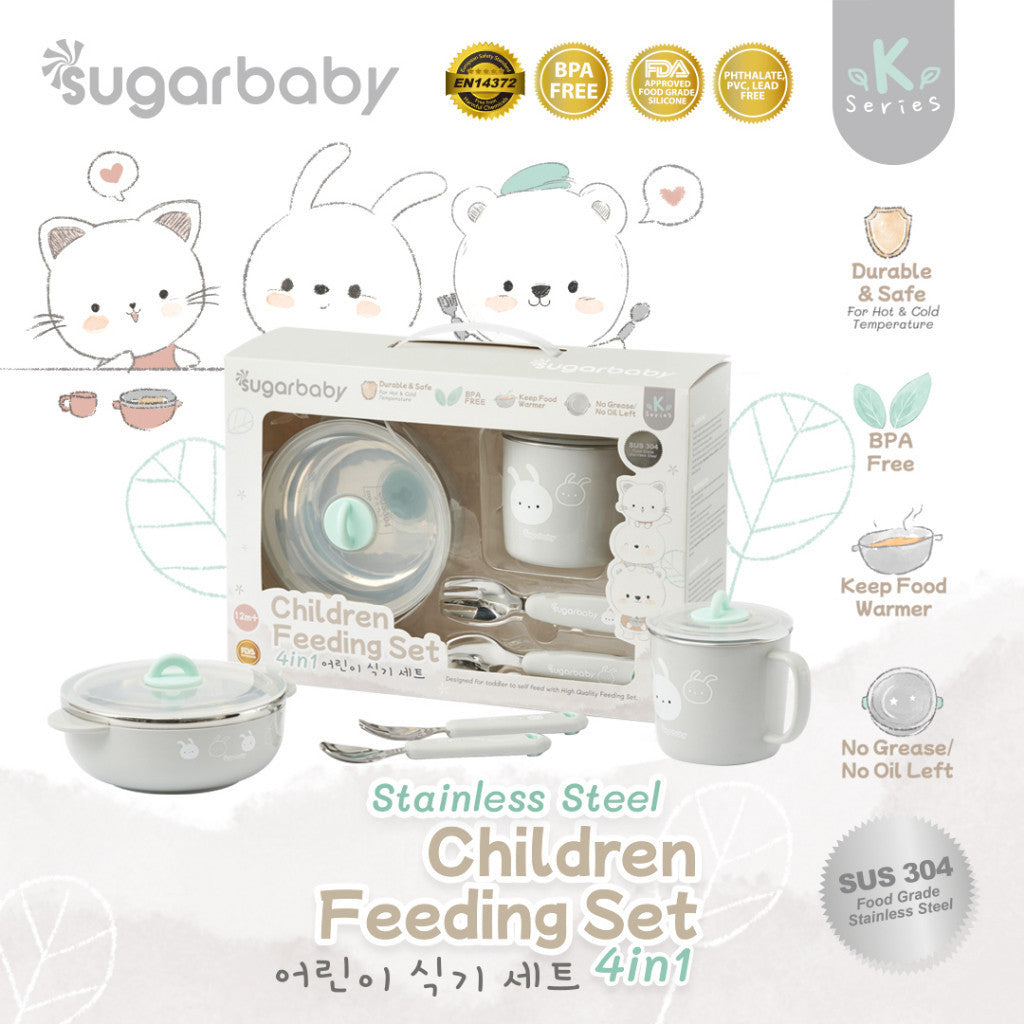 Sugar Baby Stainless Steel Children Feeding Set 4in1 (K-Series)/Set Alat Makan Bayi/Perlengkapan MPASI Bayi Anak