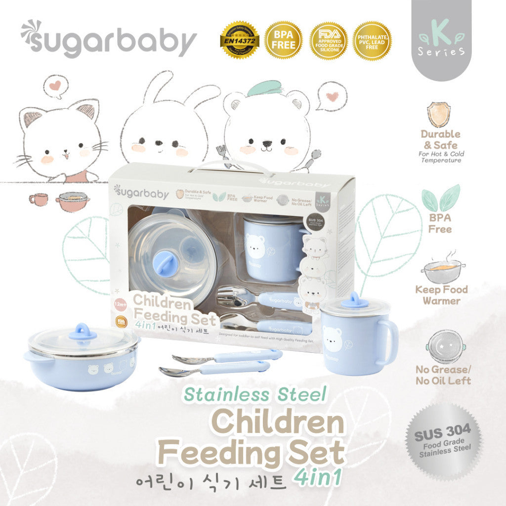 Sugar Baby Stainless Steel Children Feeding Set 4in1 (K-Series)/Set Alat Makan Bayi/Perlengkapan MPASI Bayi Anak
