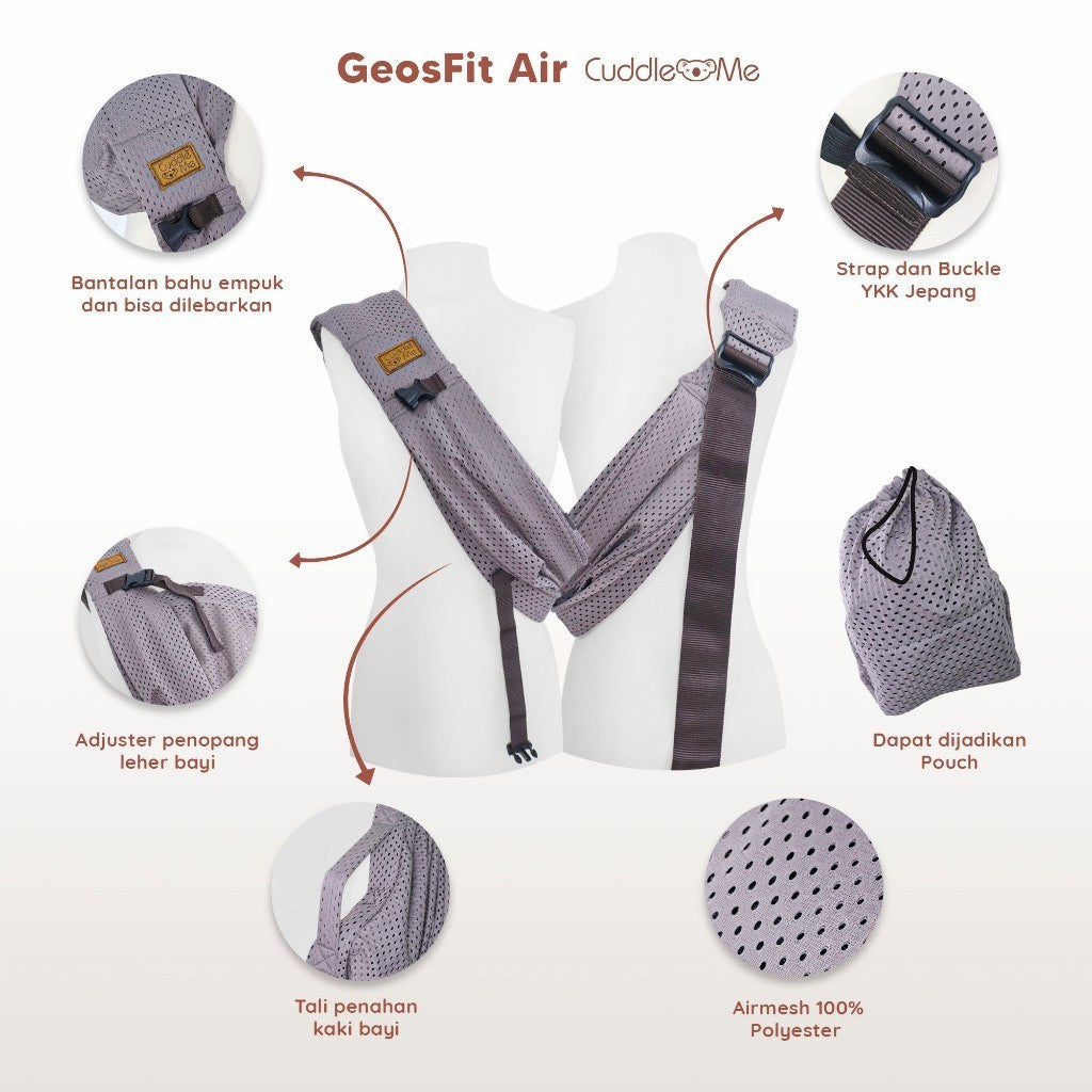Gendongan Baby Carrier Depan Samping Bayi Newborn - 2 Tahun GeosFit Air Motif M Shape CuddleMe
