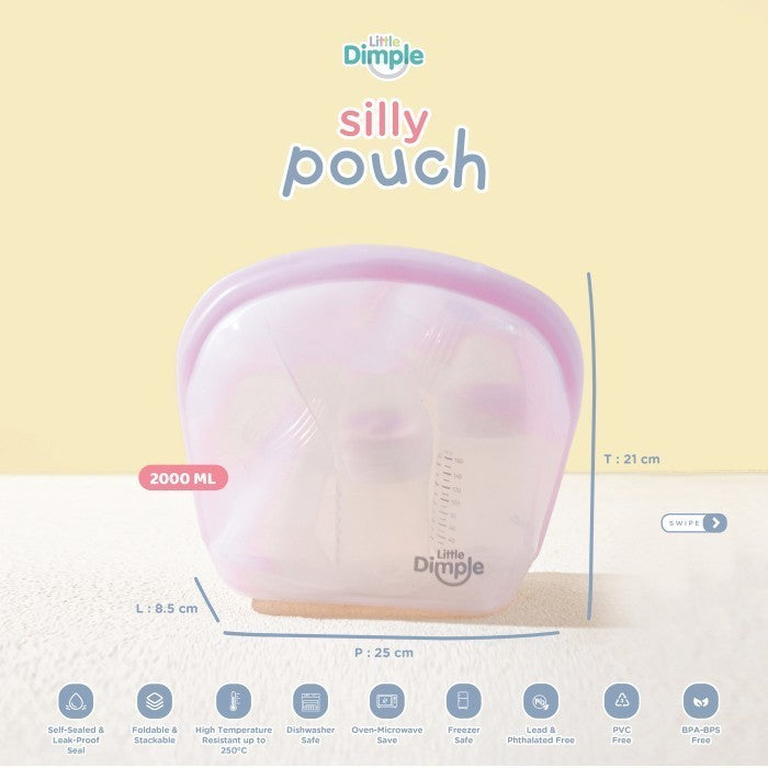 Little Dimple Silly Pouch Silikon Pouch Pompa Asi Makanan Anti Tumpah 2000 ml 2000ml