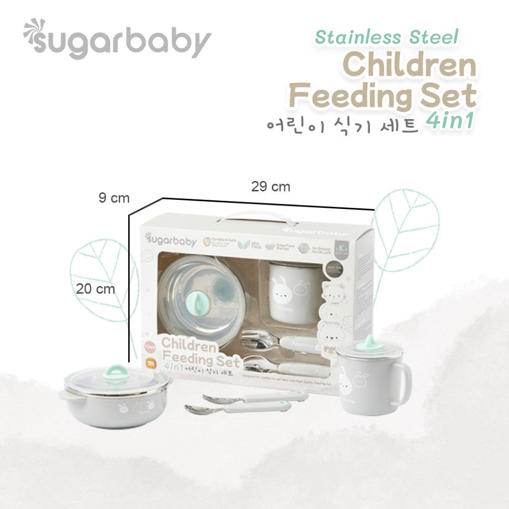 Sugar Baby Stainless Steel Children Feeding Set 4in1 (K-Series)/Set Alat Makan Bayi/Perlengkapan MPASI Bayi Anak