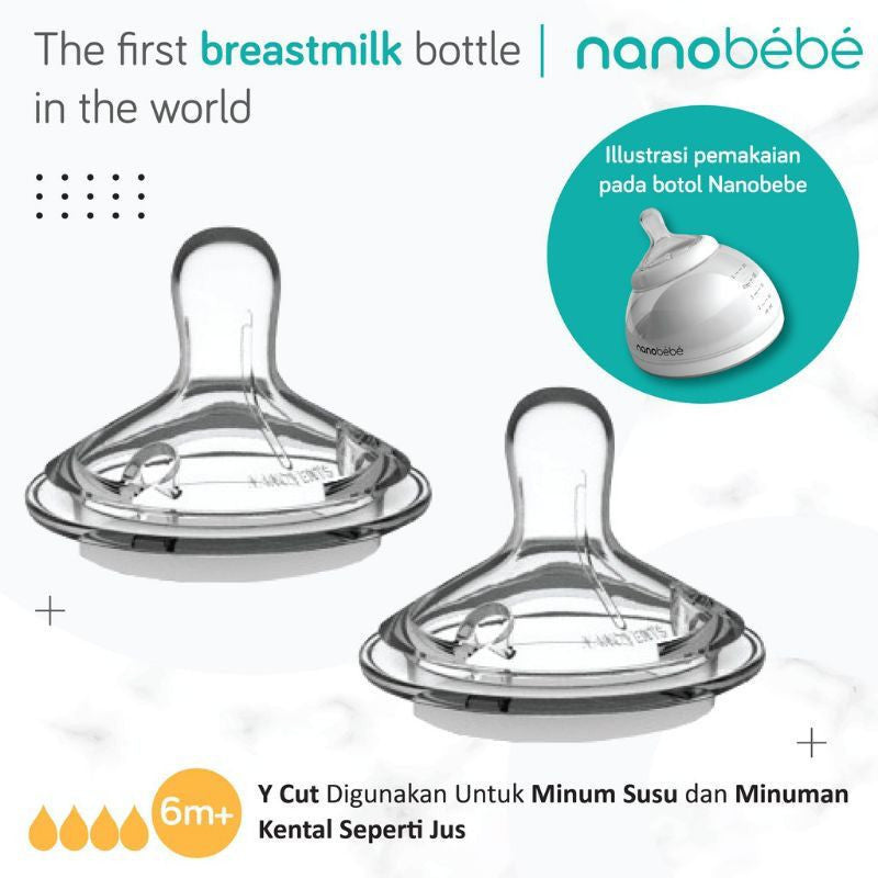 NANOBEBE replacement nipple (isi 2 dot) / NANO BEBE nipple botol susu / dot botol susu nanobebe / twinpack / preemie / 3m+ / Y - Cut / 0m+ / baru lahir / prematur / 6m+