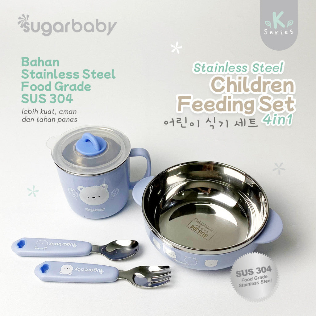 Sugar Baby Stainless Steel Children Feeding Set 4in1 (K-Series)/Set Alat Makan Bayi/Perlengkapan MPASI Bayi Anak