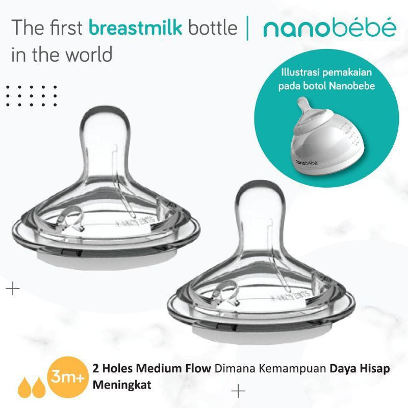 NANOBEBE replacement nipple (isi 2 dot) / NANO BEBE nipple botol susu / dot botol susu nanobebe / twinpack / preemie / 3m+ / Y - Cut / 0m+ / baru lahir / prematur / 6m+